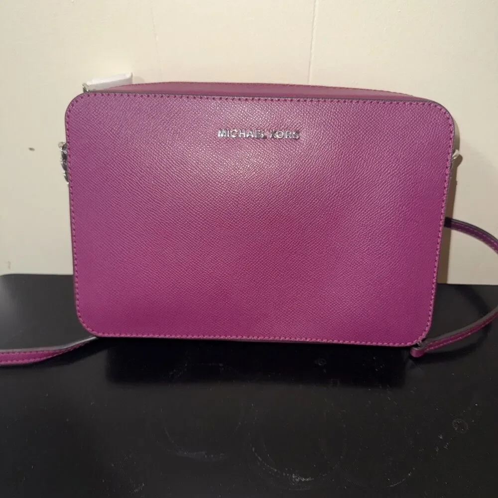 Michael Kors Magenta Crossbody Bag  Silver Chain Strap Zip Closure Women